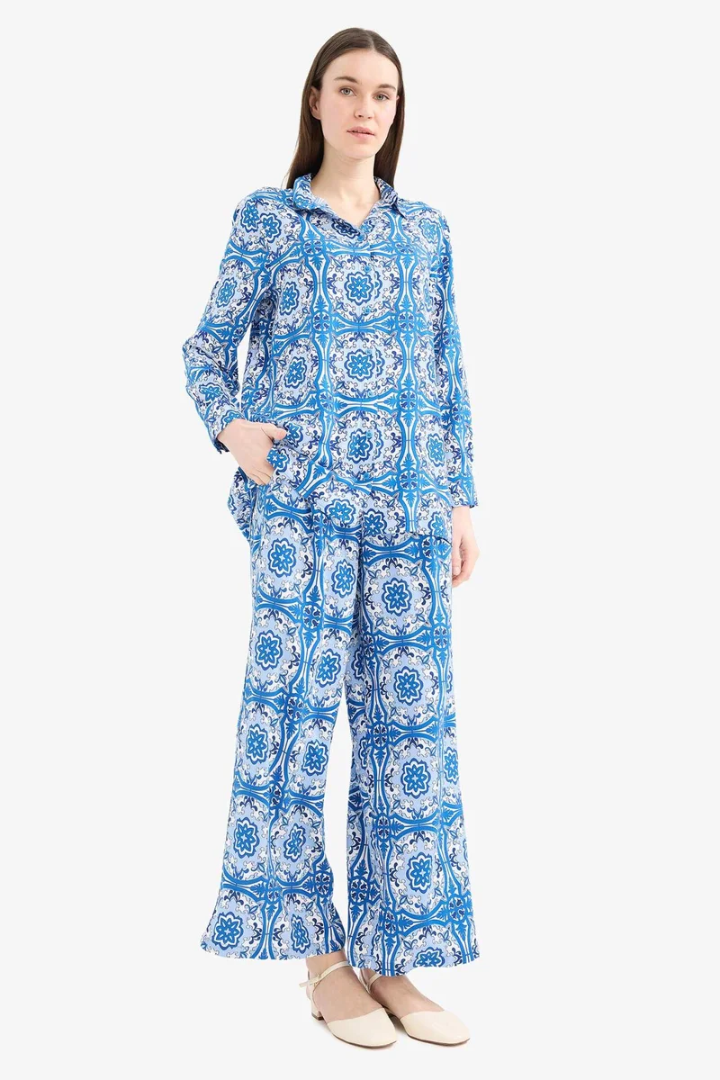 ديفاكتو Wide Leg Printed Viscose Trousers