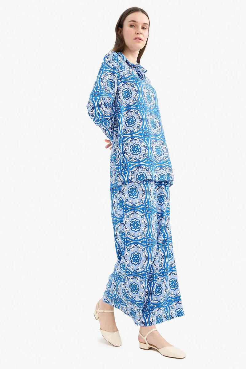 ديفاكتو Wide Leg Printed Viscose Trousers