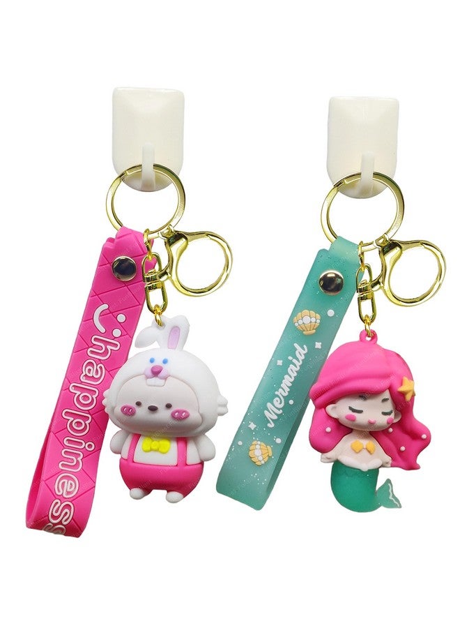 FunBlast Kawaii Keychain - Rabbit and Mermaid Key Chain, 3D Fancy Rubber Key Ring, Keyrings for Home, Office, Car, Best Gift Keychains, Charm Key- Chain for Bag/Door (Pink) - Image 1
