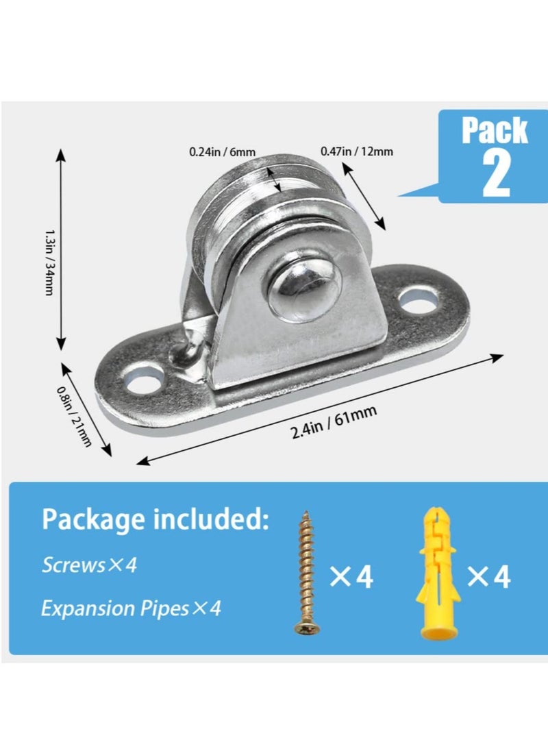 Excefore - Pulley Block Silent Pulley Wheel, 2Pcs Heavy Duty Fixed Pullies Loading 176 lb for Cord Material Handling Moving and DIY Project Wall Ceiling Mount Pulleys - Image 1