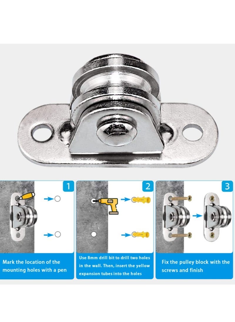 Excefore - Pulley Block Silent Pulley Wheel, 2Pcs Heavy Duty Fixed Pullies Loading 176 lb for Cord Material Handling Moving and DIY Project Wall Ceiling Mount Pulleys - Image 1