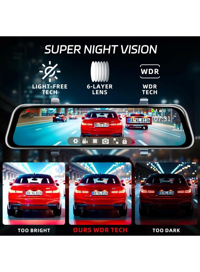 pahaa L09 Mirror Dash Cam with STARVIS 2 Sensor, Rear View Mirror Camera 5.0GHz WiFi, 4K Front 2.5K Rear and1080P Inside Backup Camera for Car, GPS, WDR&HDR Night Vision, 12" IPS Screen, with 128G SD Card - Image 4