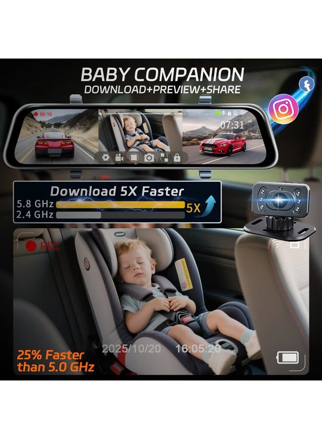 pahaa L09 Mirror Dash Cam with STARVIS 2 Sensor, Rear View Mirror Camera 5.0GHz WiFi, 4K Front 2.5K Rear and1080P Inside Backup Camera for Car, GPS, WDR&HDR Night Vision, 12" IPS Screen, with 128G SD Card - Image 5