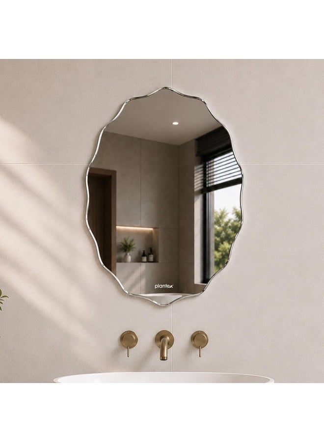 Plantex Frameless Oval Mirror for Wall/Mirror with Beveled Smooth Edges/Mirror for Bathroom/Dressing Room/Living Room/Bedroom/Entryway - (15 X 18 Inch) - Image 1