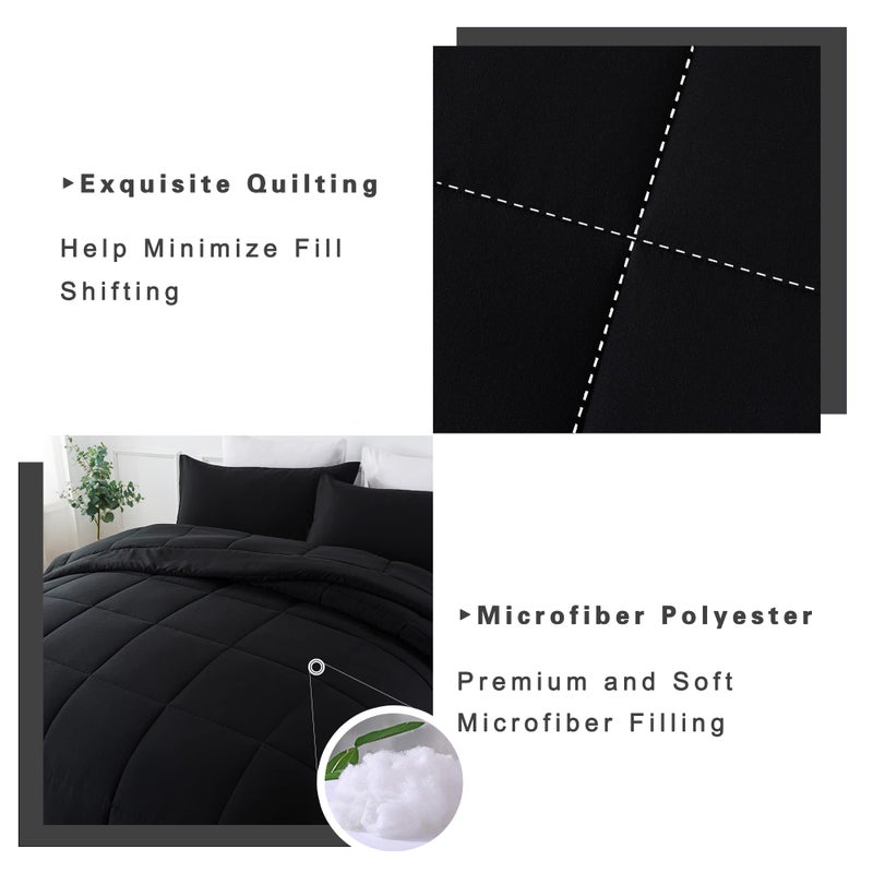 DOWNCOOL Queen Comforter Set -All Season Queen Bed Set with 2 Pillow Cases-3 Pieces Bedding Sets Queen -Down Alternative Black Queen Size Comforter Sets(88"x92") - Image 4