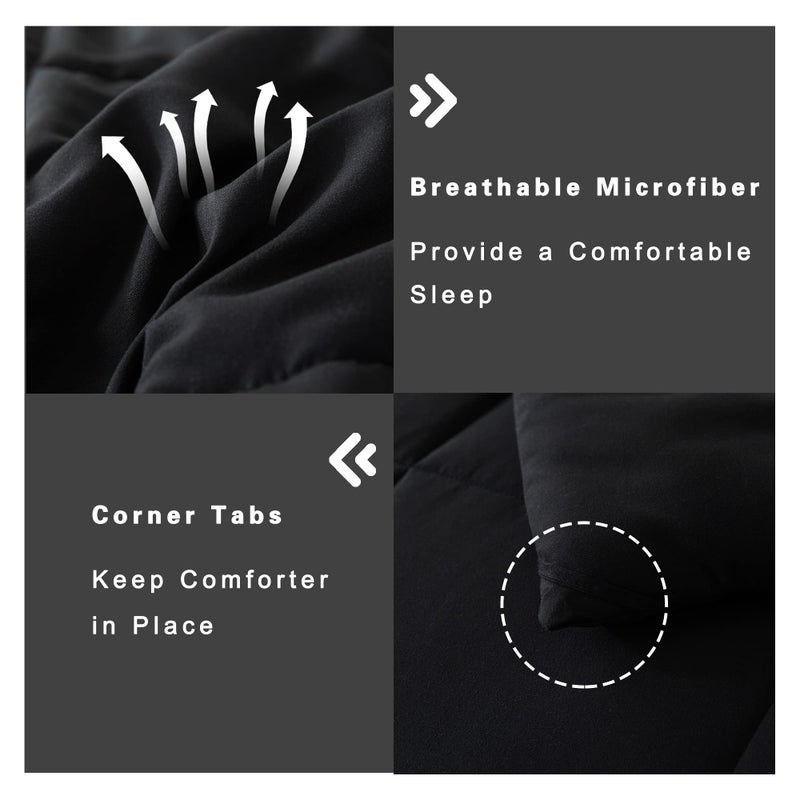 DOWNCOOL Queen Comforter Set -All Season Queen Bed Set with 2 Pillow Cases-3 Pieces Bedding Sets Queen -Down Alternative Black Queen Size Comforter Sets(88"x92") - Image 5