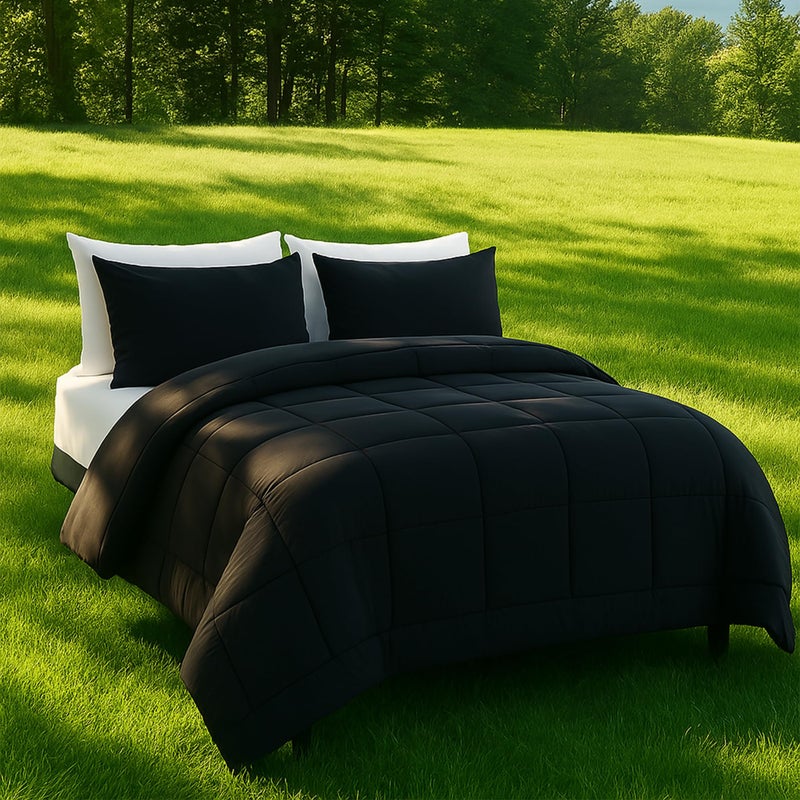 DOWNCOOL Queen Comforter Set -All Season Queen Bed Set with 2 Pillow Cases-3 Pieces Bedding Sets Queen -Down Alternative Black Queen Size Comforter Sets(88"x92") - Image 2