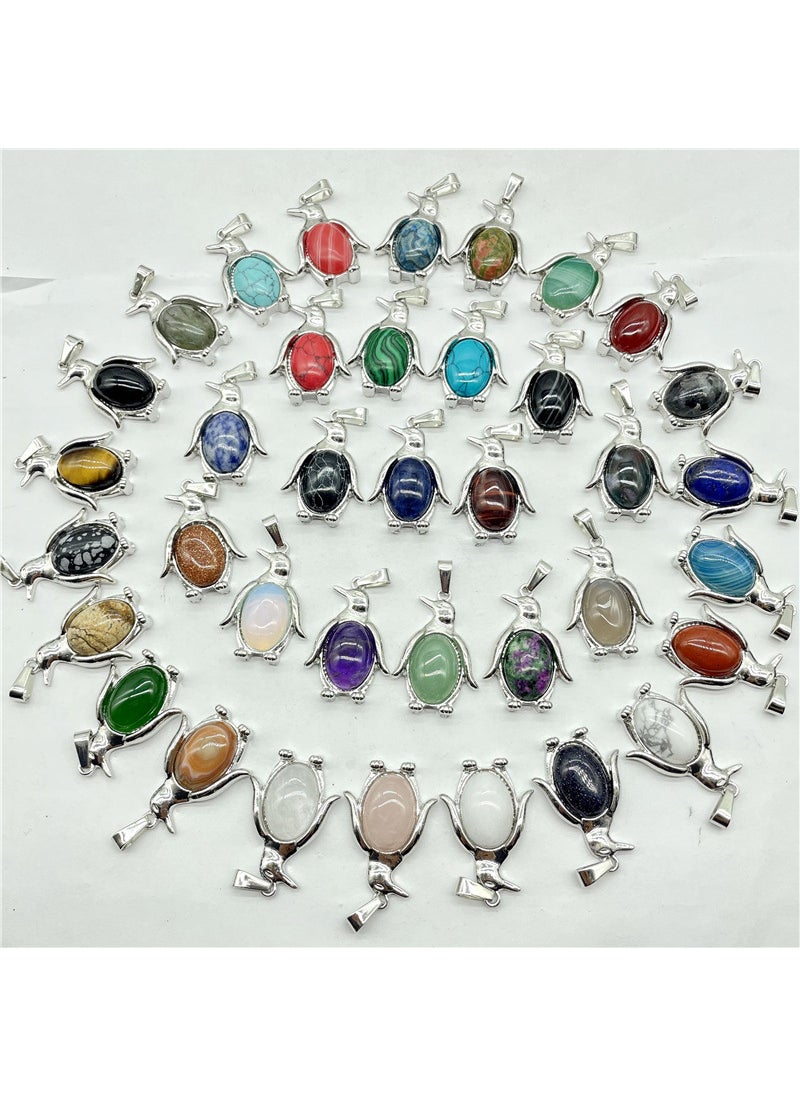Generic Natural Crystal Semi-precious Stone Alloy Penguin Inlaid Pendant Necklace Jewelry Accessories Random color mixing 