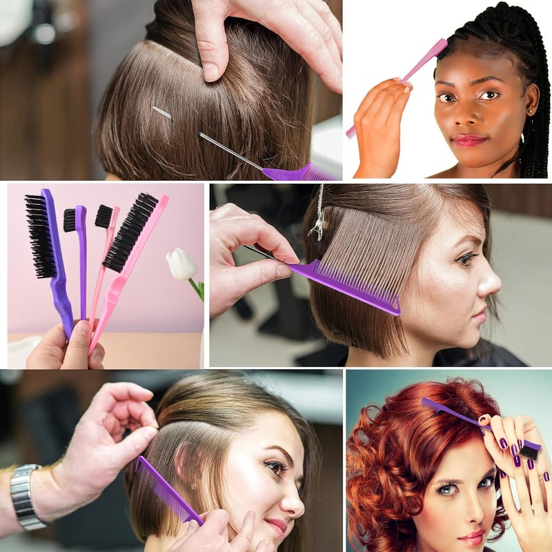 SUPHOUSE 12 Pcs Hair Brush Set with Continuous Hair Spray Bottle for Women, Rat Tail Combs for Toddlers, Soft Scalp Massager, Detangling Hairbrush for Wet Dry Curly Hair (purple) - Image 5