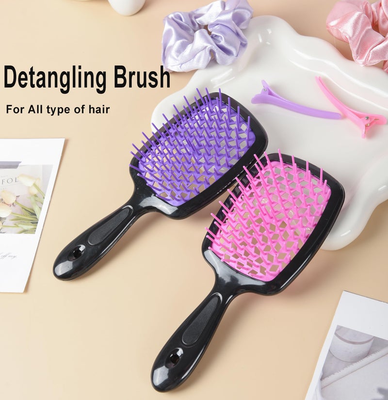 SUPHOUSE 12 Pcs Hair Brush Set with Continuous Hair Spray Bottle for Women, Rat Tail Combs for Toddlers, Soft Scalp Massager, Detangling Hairbrush for Wet Dry Curly Hair (purple) - Image 3