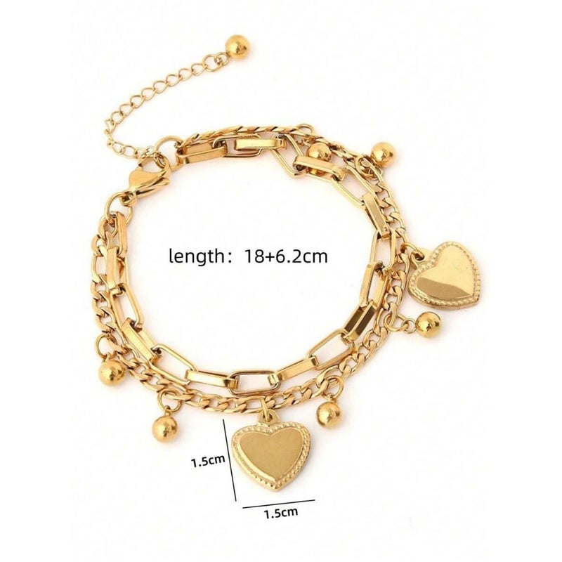 1pc Fashion European Style Double-Layer Heart Pendant Chain Bracelet For Women Valentines - Image 5