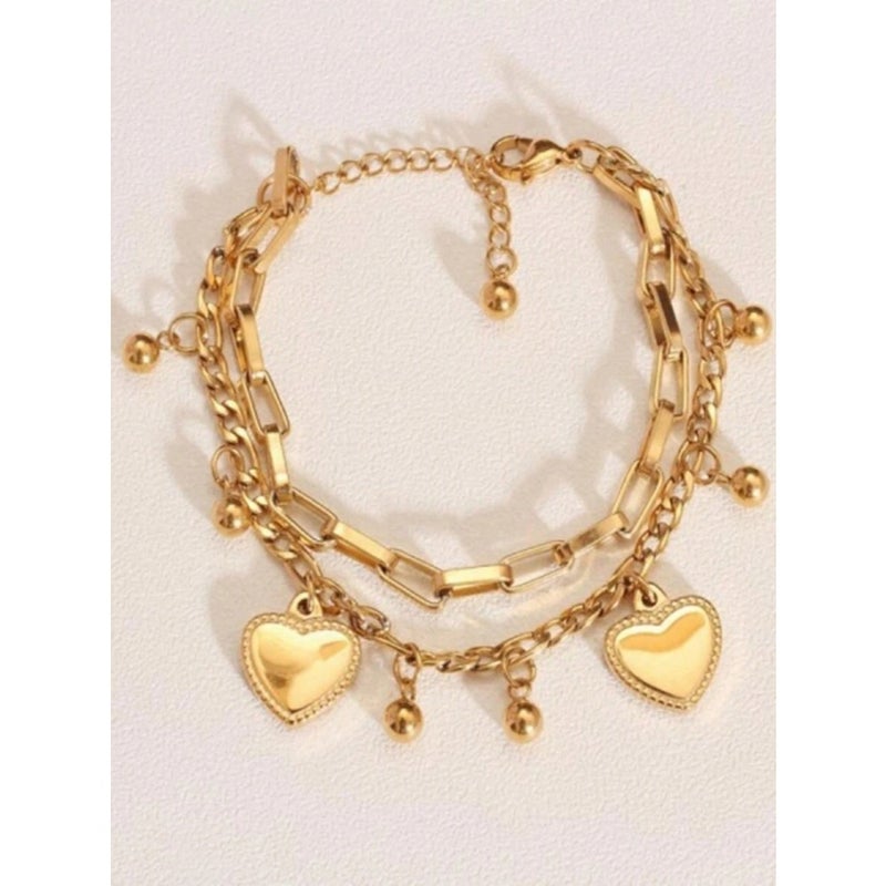1pc Fashion European Style Double-Layer Heart Pendant Chain Bracelet For Women Valentines - Image 3