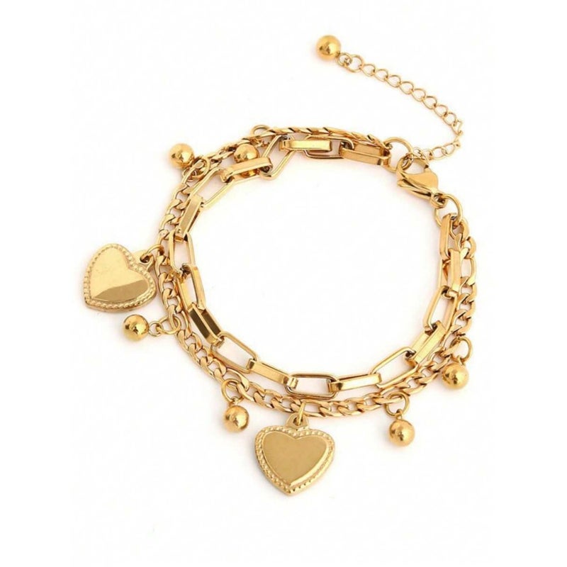 1pc Fashion European Style Double-Layer Heart Pendant Chain Bracelet For Women Valentines - Image 1