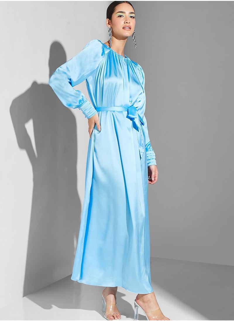 Namshi x Modanisa Plisse Belted Dress  - Image 1