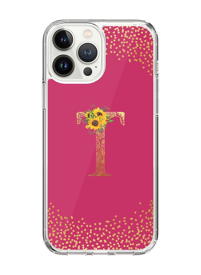 Stylizedd Classic Clear Case For iPhone 15 Pro Max, Hybrid Soft Case Cover- Custom Monogram Initial Letter Mandala Floral Pattern Alphabet - T(Dark Pink Rose) - Image 1