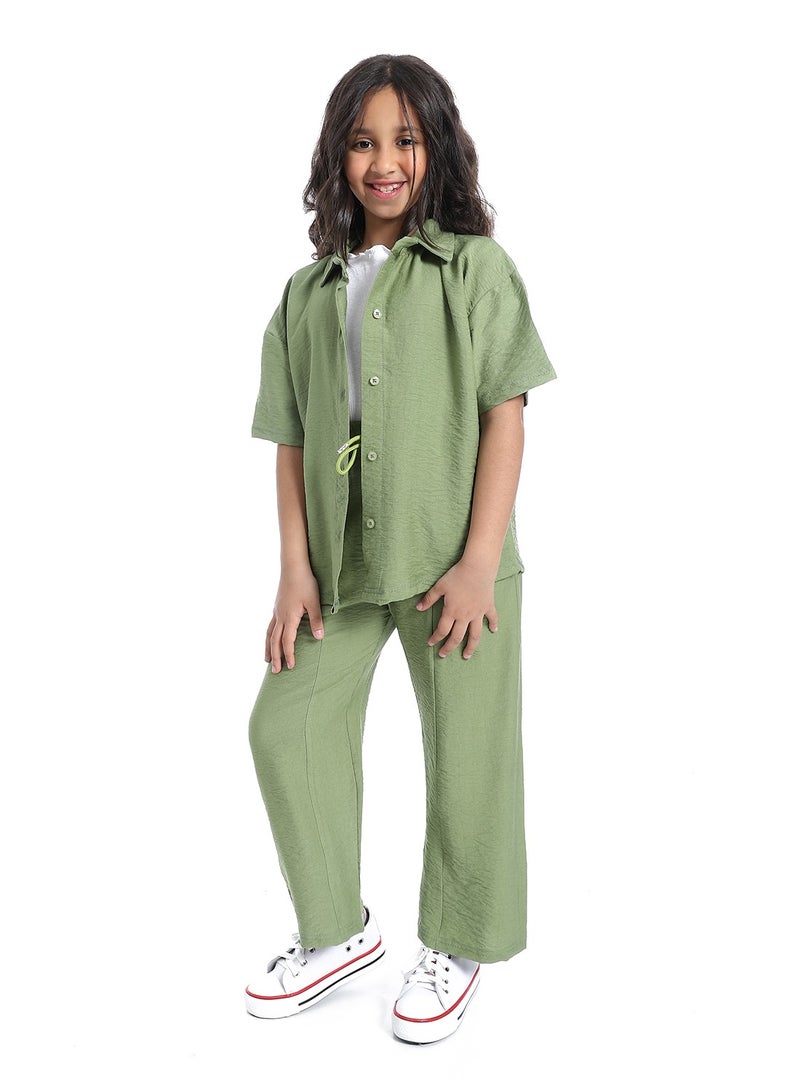 سيزار سوت بناتي بنصف كم وزراير من الأمام - Image 2