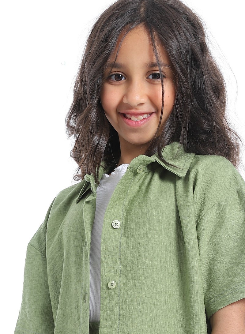 سيزار سوت بناتي بنصف كم وزراير من الأمام - Image 4