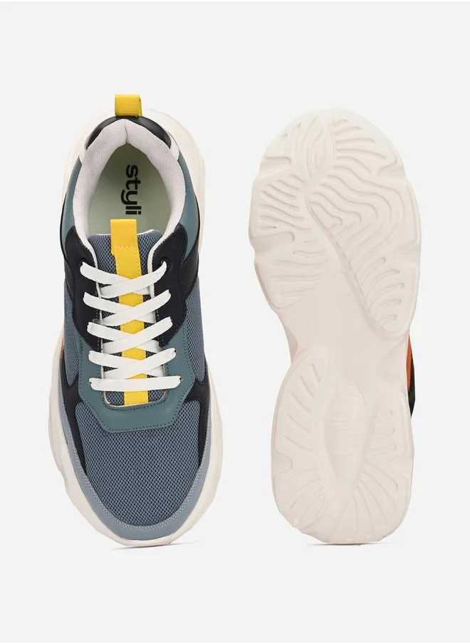 Styli Color Block Chunky Sole Lace Up Sneakers