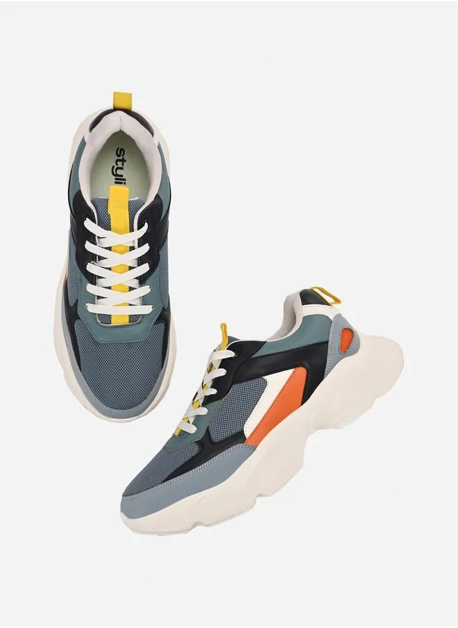 Styli Color Block Chunky Sole Lace Up Sneakers