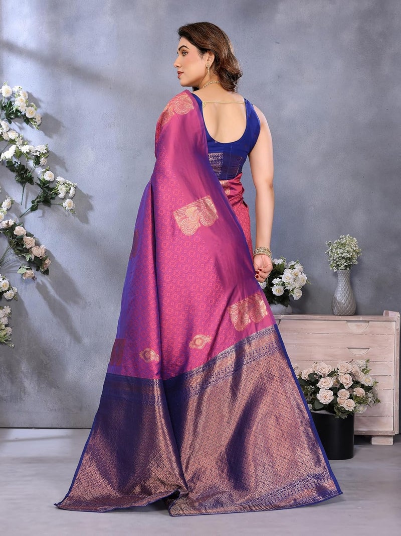 Sidhidata Women's Soft Banarasi Silk Floral Zari Woven Design Saree with Unstitched Blouse Piece - Image 4