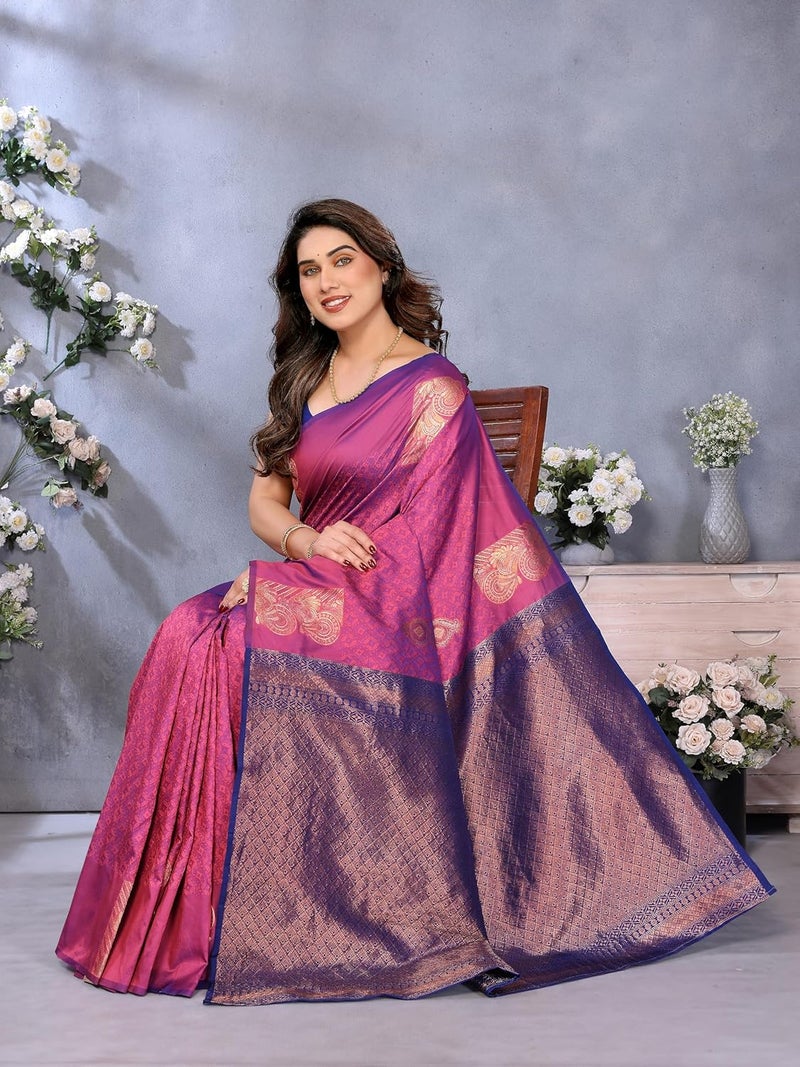 Sidhidata Women's Soft Banarasi Silk Floral Zari Woven Design Saree with Unstitched Blouse Piece - Image 5