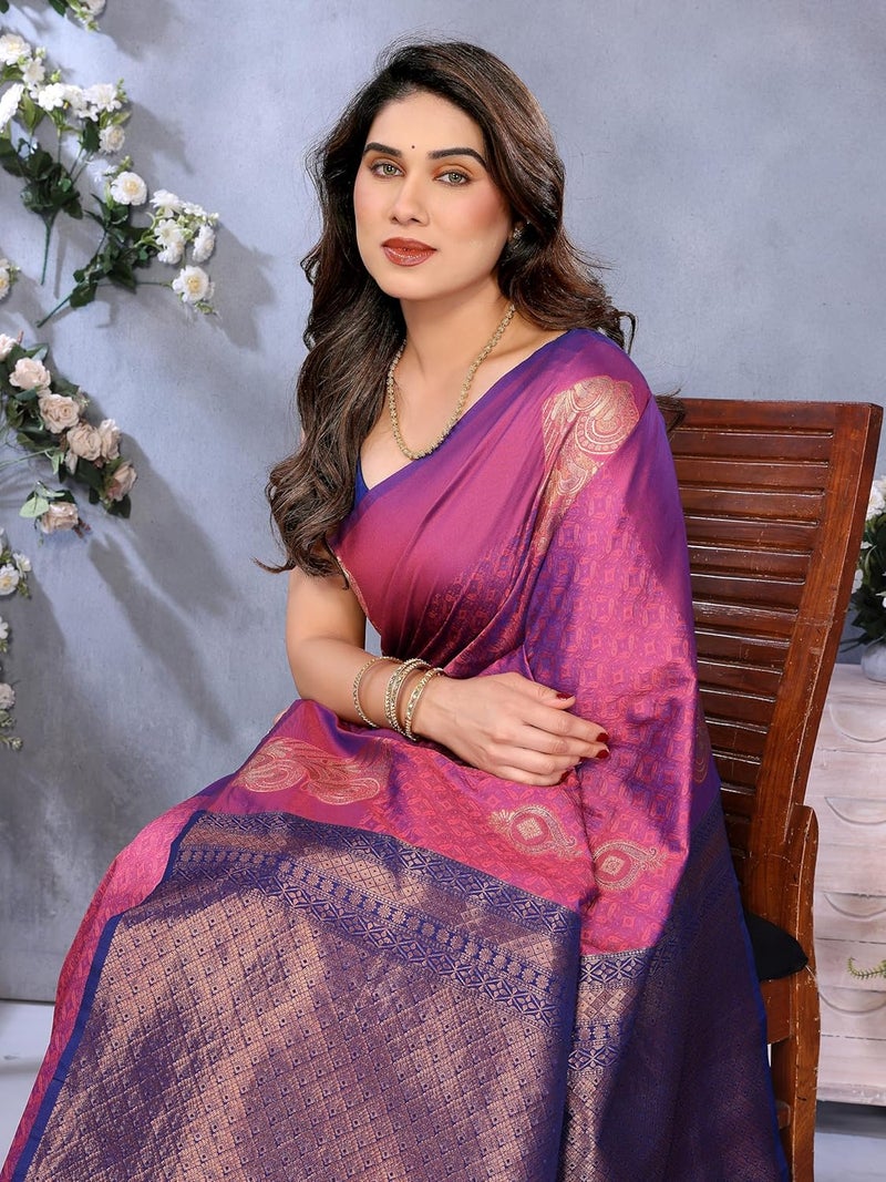 Sidhidata Women's Soft Banarasi Silk Floral Zari Woven Design Saree with Unstitched Blouse Piece - Image 3