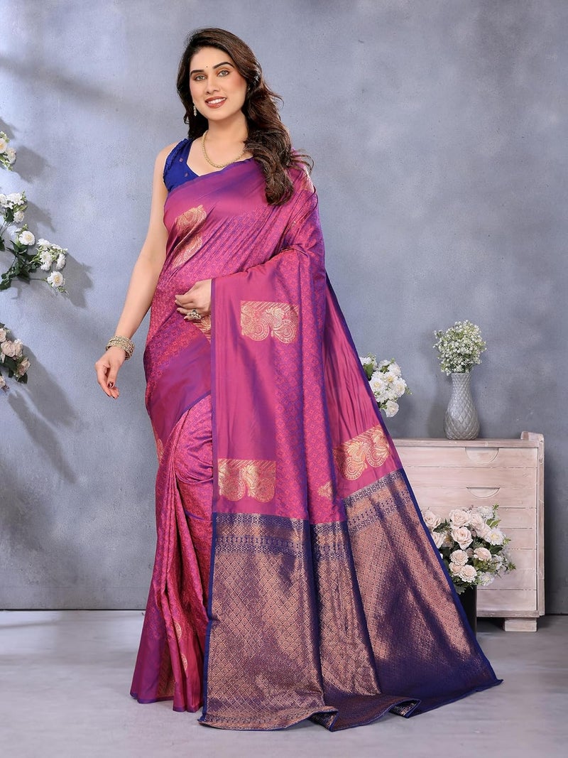 Sidhidata Women's Soft Banarasi Silk Floral Zari Woven Design Saree with Unstitched Blouse Piece - Image 2