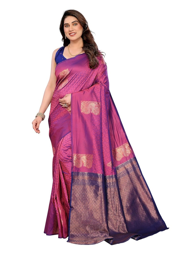 Sidhidata Women's Soft Banarasi Silk Floral Zari Woven Design Saree with Unstitched Blouse Piece - Image 1