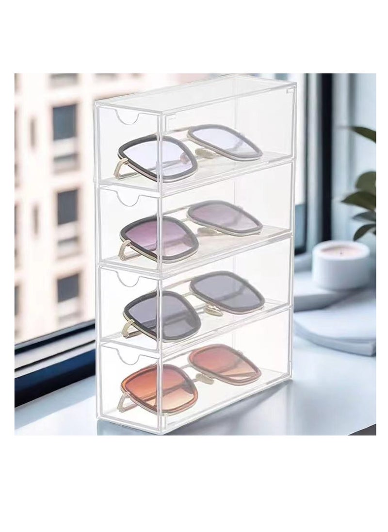 Generic Sunglasses Case Storage Box with 4 Clear Divided Drawers for Glasses, Acrylic Tabletop Display Organizer Jewelry Cosmetic Watch Storage Makeup Brush Holder Eye Glass Cases  - Image 1