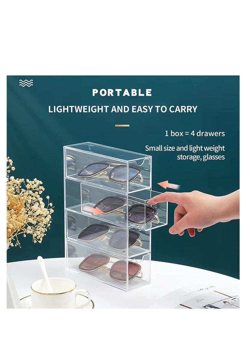 Generic Sunglasses Case Storage Box with 4 Clear Divided Drawers for Glasses, Acrylic Tabletop Display Organizer Jewelry Cosmetic Watch Storage Makeup Brush Holder Eye Glass Cases  - Image 3