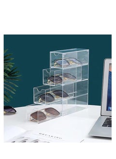 Generic Sunglasses Case Storage Box with 4 Clear Divided Drawers for Glasses, Acrylic Tabletop Display Organizer Jewelry Cosmetic Watch Storage Makeup Brush Holder Eye Glass Cases  - Image 4