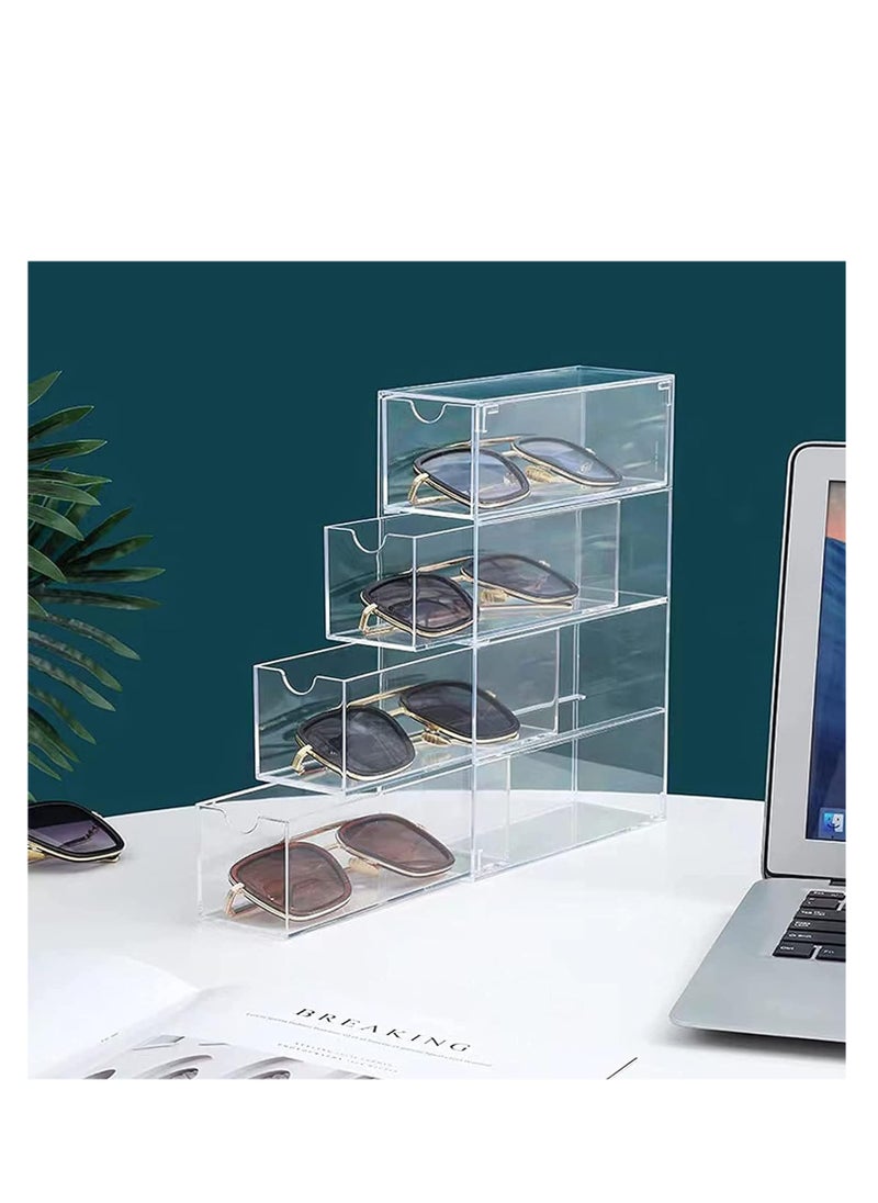 Generic Sunglasses Case Storage Box with 4 Clear Divided Drawers for Glasses, Acrylic Tabletop Display Organizer Jewelry Cosmetic Watch Storage Makeup Brush Holder Eye Glass Cases  - Image 4