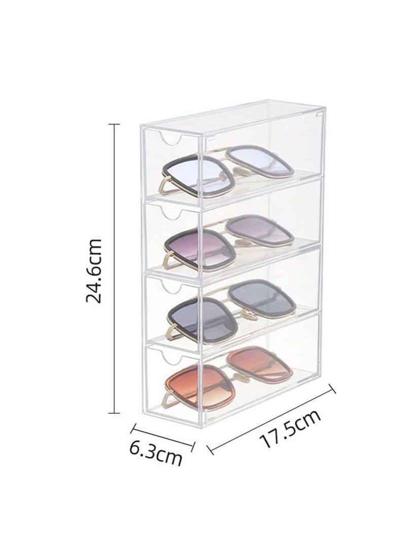 Generic Sunglasses Case Storage Box with 4 Clear Divided Drawers for Glasses, Acrylic Tabletop Display Organizer Jewelry Cosmetic Watch Storage Makeup Brush Holder Eye Glass Cases  - Image 2