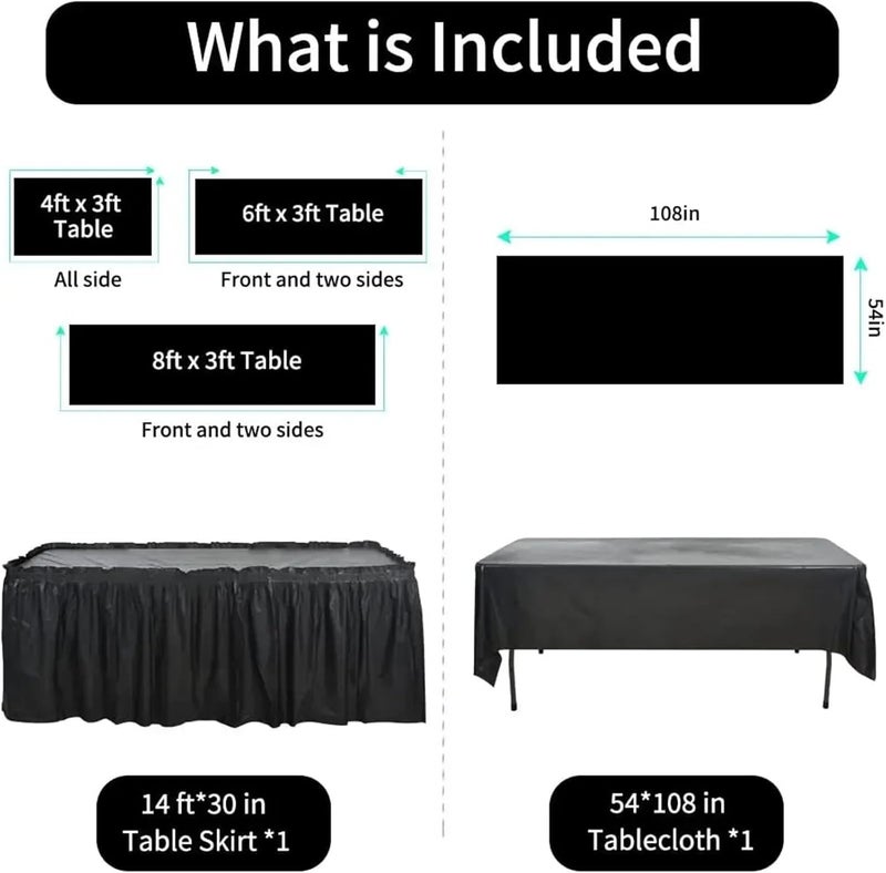 Party Table Skirt Table Skirt With Tablecloth Plastic Cover Decoration Birthday Party Wedding Festival Round Rectangular Tables(Black) - Image 4