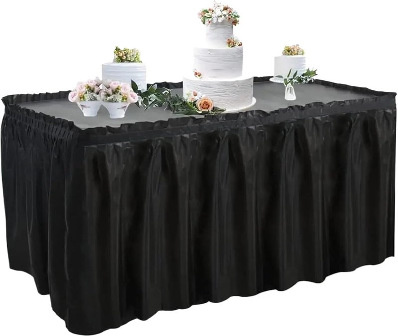 Party Table Skirt Table Skirt With Tablecloth Plastic Cover Decoration Birthday Party Wedding Festival Round Rectangular Tables(Black) - Image 1