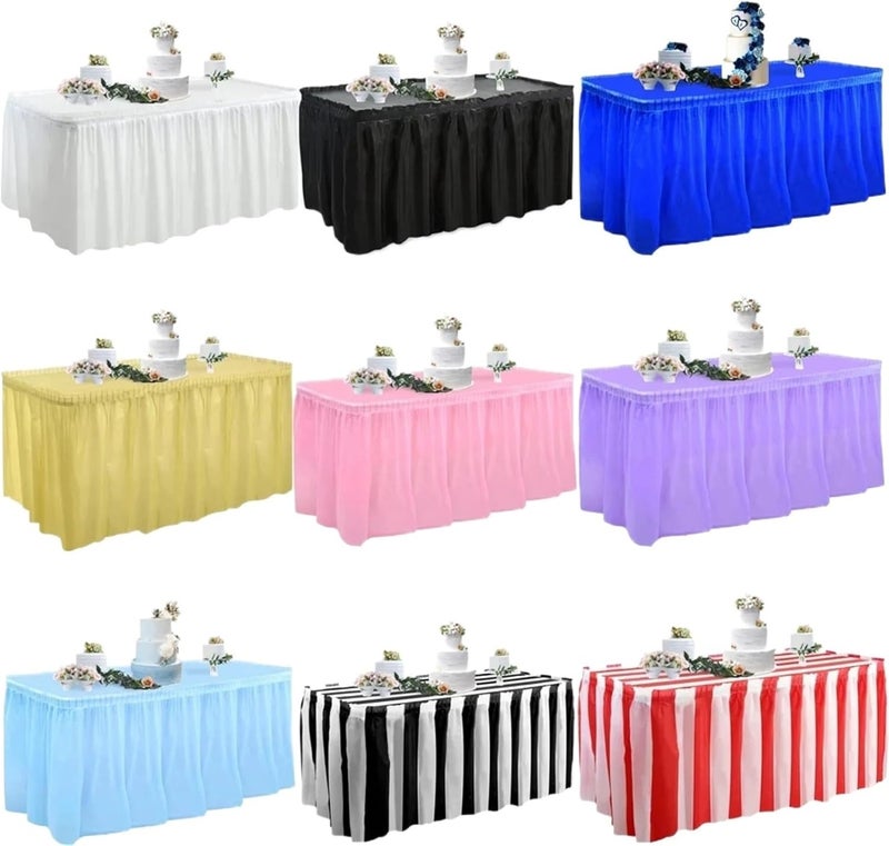 Party Table Skirt Table Skirt With Tablecloth Plastic Cover Decoration Birthday Party Wedding Festival Round Rectangular Tables(Black) - Image 2