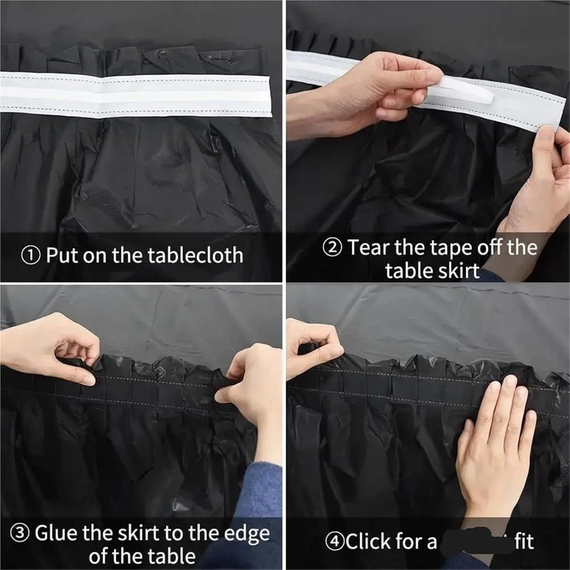 Party Table Skirt Table Skirt With Tablecloth Plastic Cover Decoration Birthday Party Wedding Festival Round Rectangular Tables(Black) - Image 5