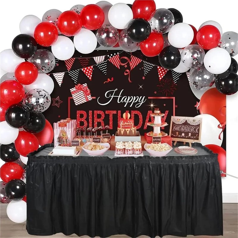Party Table Skirt Table Skirt With Tablecloth Plastic Cover Decoration Birthday Party Wedding Festival Round Rectangular Tables(Black) - Image 3
