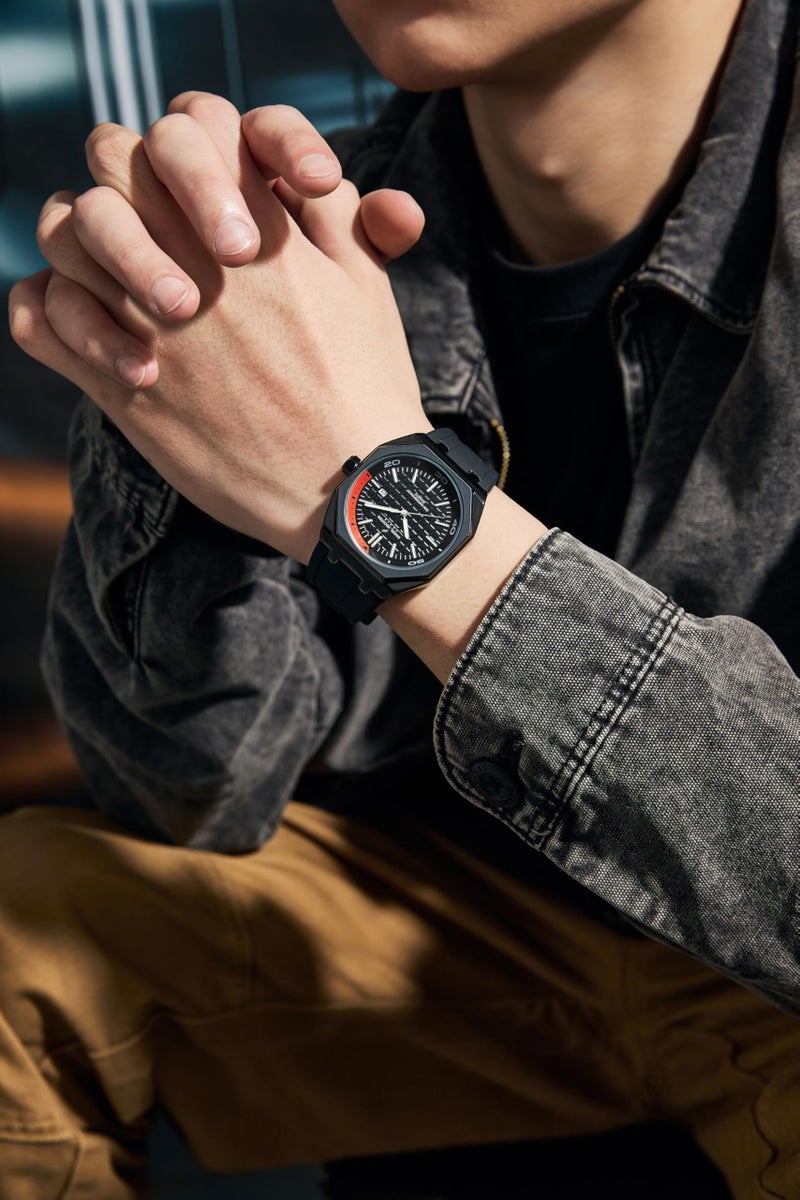 Daniel Hechter Paris Monceau Collection Analoge Watch for Men with Textured Octagone Dial and Silicon Strap-DHM1008. - Image 2