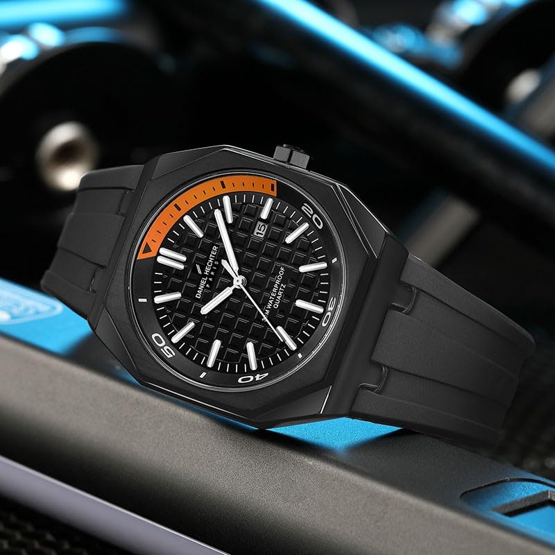 Daniel Hechter Paris Monceau Collection Analoge Watch for Men with Textured Octagone Dial and Silicon Strap-DHM1008. - Image 4