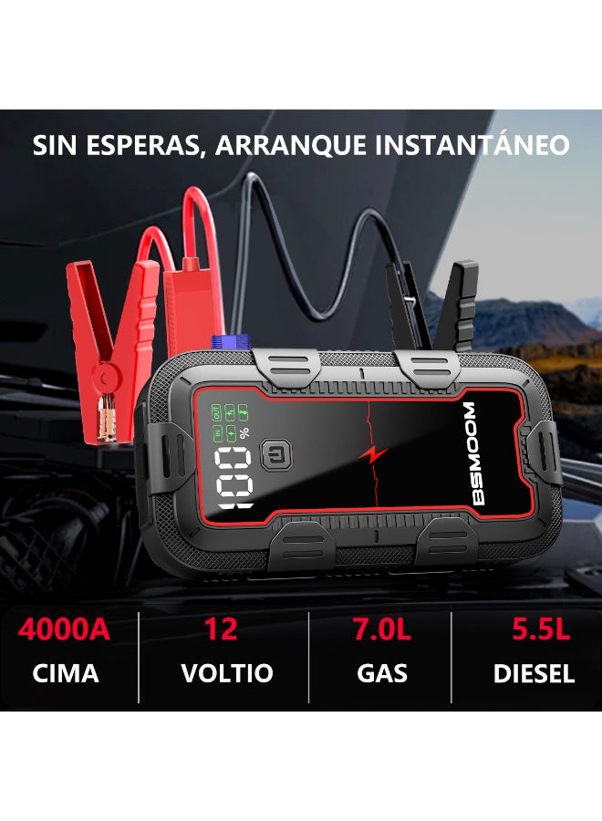 BSMOOM Car Jump Starter, 3000A Portable (for 7.0L Gas or 5.5L Diesel Engine), 12V Battery Jump Starter with Jumper Cables, LED Light, USB QC3.0 - Image 1