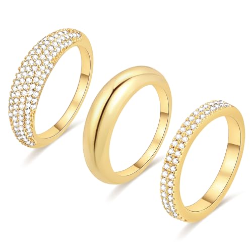 FUNEIA Stackable Gold Rings for Women Non Tarnish Chunky 14K Gold Plated Rings that Don't Tarnish Engagement Cubic Zirconia Ring Set Stack Dainty Pinky Wedding Bands Thumb Rings Gold Jewelry Size 6-11 - Image 1