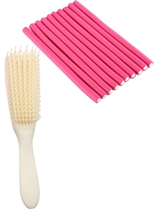 طقم رولر لتمويج الشعر من الفوم مكون من 10 قطع وفرشاه شعر كيرلي