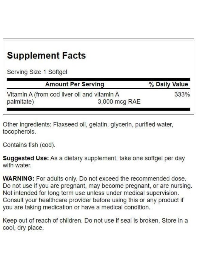 سوانسون Swanson, فيتامين أ، 10,000 وحدة دولية (3,000 ميكروغرام من RAE)، 250 كبسولة هلامية(عبوه من 2) - Image 3