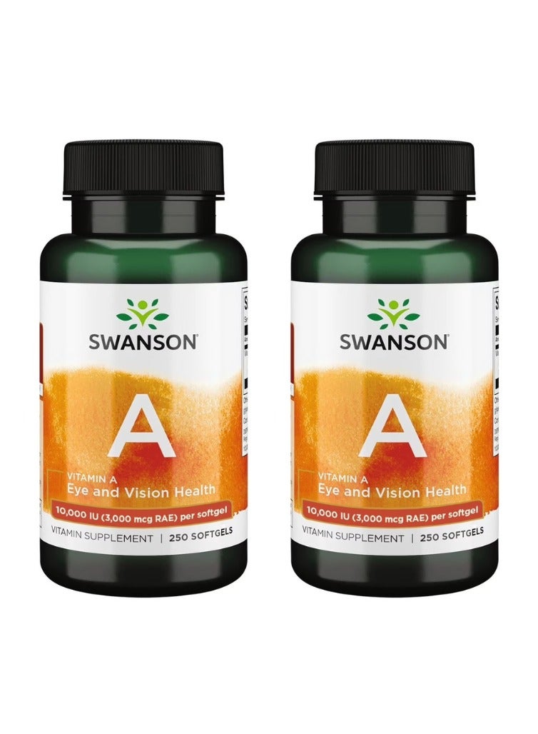 سوانسون Swanson, فيتامين أ، 10,000 وحدة دولية (3,000 ميكروغرام من RAE)، 250 كبسولة هلامية(عبوه من 2) - Image 1