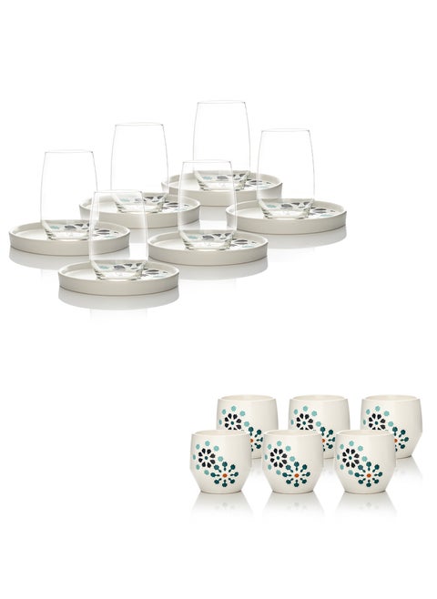 Tea and Coffee Cups set 18 pcs Porcelain and Glass