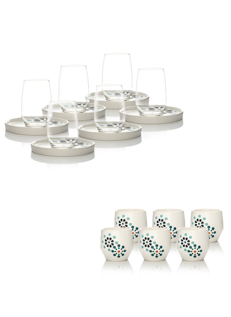 Dallaty Tea and Coffee Cups set 18 pcs Porcelain and Glass  - Image 1