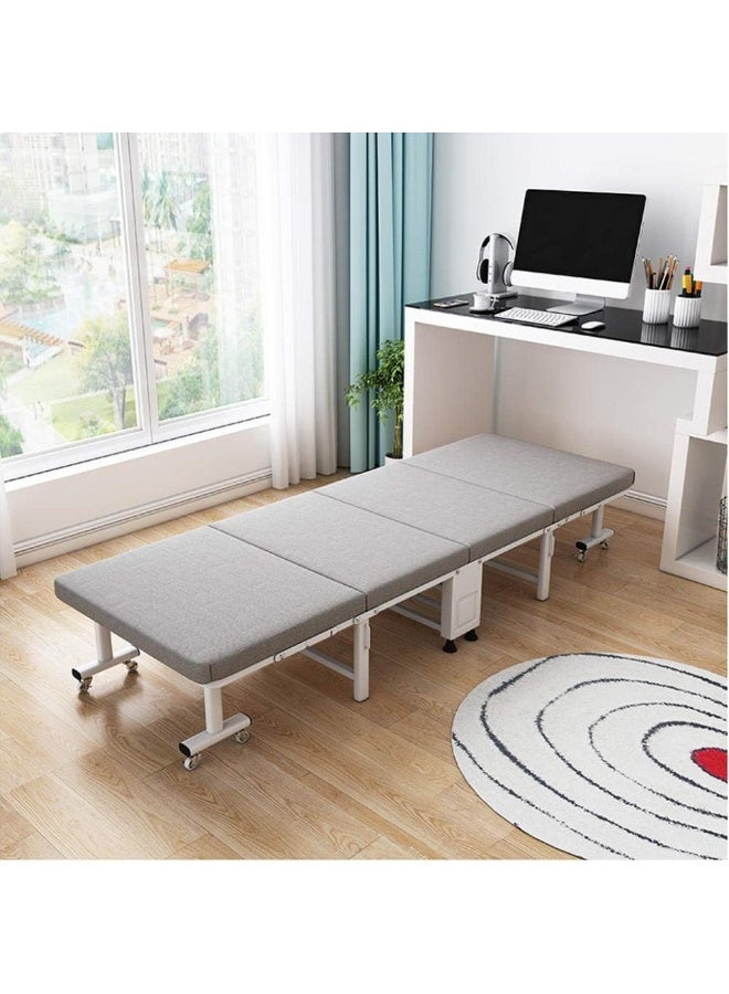 Organized Home Grey Linen Fabric Folding Bed with Wheels Modern Style For Adult Single Rest Sharing Accompany Simple Office Home Lunch Break - Image 1