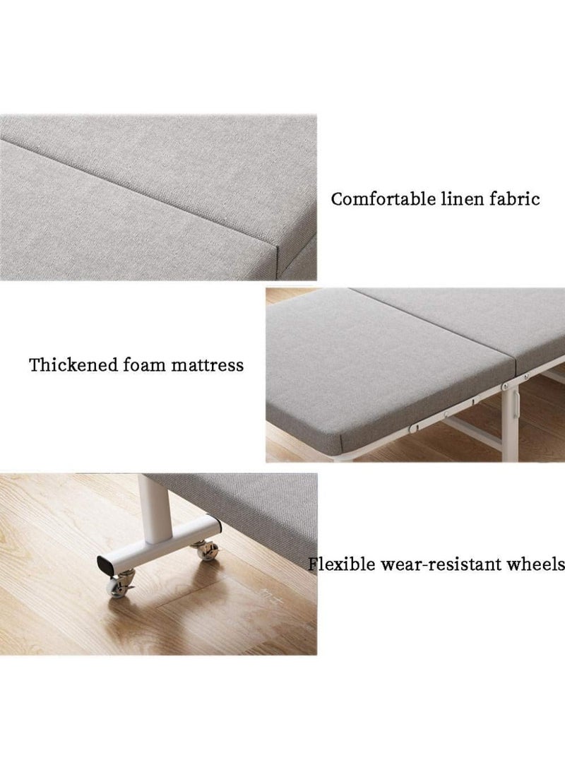 Organized Home Grey Linen Fabric Folding Bed with Wheels Modern Style For Adult Single Rest Sharing Accompany Simple Office Home Lunch Break - Image 4