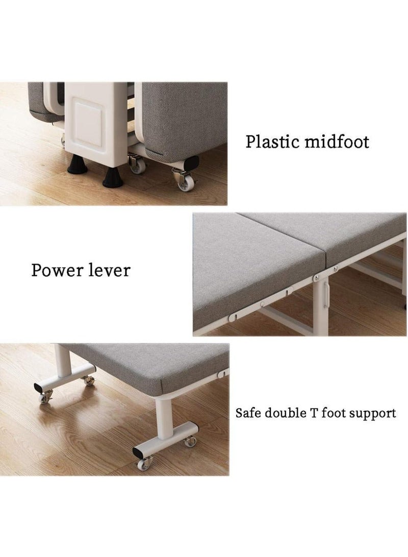 Organized Home Grey Linen Fabric Folding Bed with Wheels Modern Style For Adult Single Rest Sharing Accompany Simple Office Home Lunch Break - Image 5